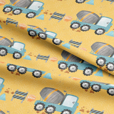 Cement Lorry Cotton Curtain Fabric - Yellow