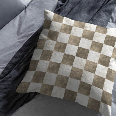 Checkers Cotton Curtain Fabric - Stone