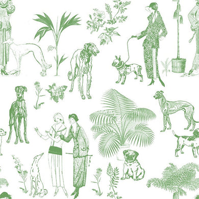Chien Toile Cotton Fabric Sample - Green