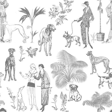Chien Toile Cotton Fabric Sample - Grey