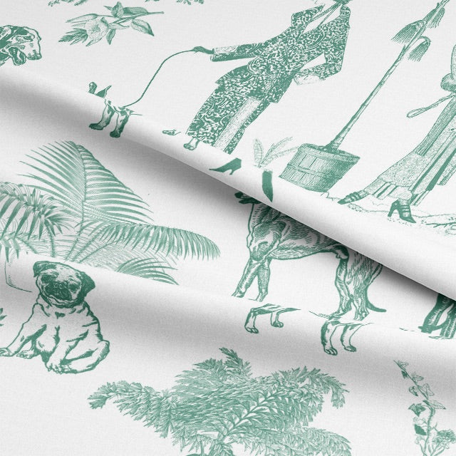 Chien Toile Cotton Curtain Fabric - Teal
