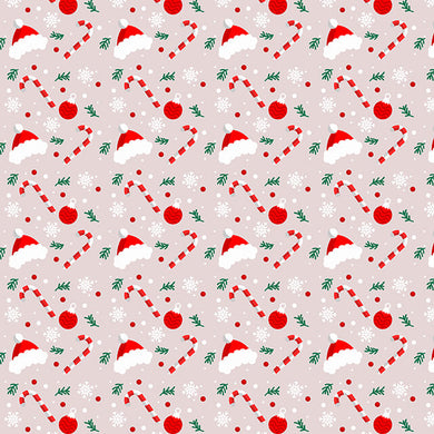 Christmas Hat Cotton Curtain Fabric - Red