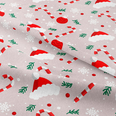 Christmas Hat Cotton Curtain Fabric - Red, festive holiday-themed curtain fabric with red Christmas hat design 