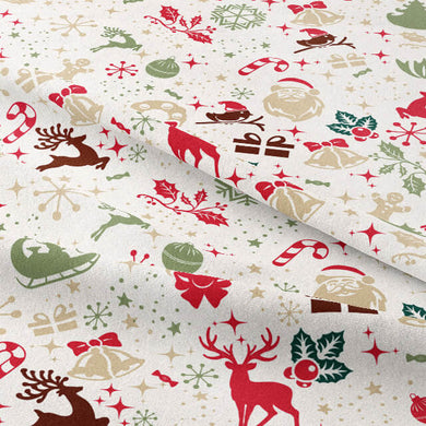 Christmas Sleigh Cotton Curtain Fabric - Red
