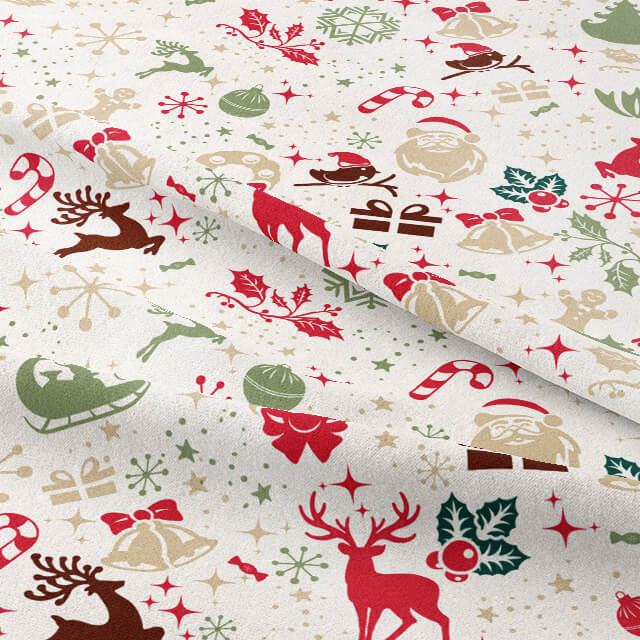 Christmas Sleigh Cotton Curtain Fabric - Red