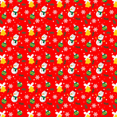 Christmas Snowman Cotton Fabric Sample - Red