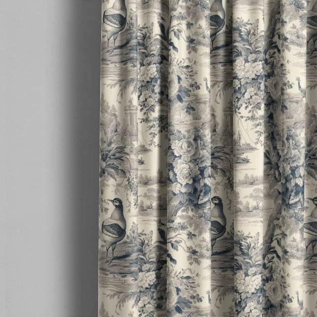 Colmar Toile Linen Curtain Fabric - Charcoal