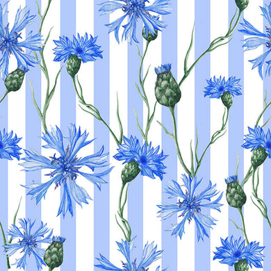 Cornflower Stripe Cotton Curtain Fabric - Blue