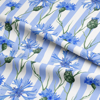 Cornflower Stripe Cotton Curtain Fabric - Blue