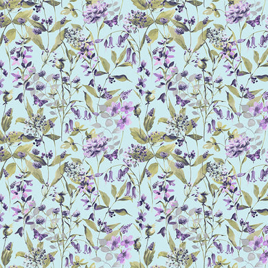 Country Garden Cotton Curtain Fabric - Sky Blue 