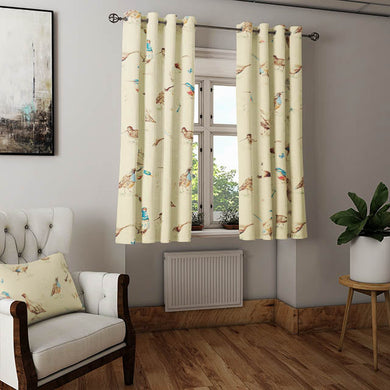 High-quality country-style curtain fabric in natural color with pheasant motif