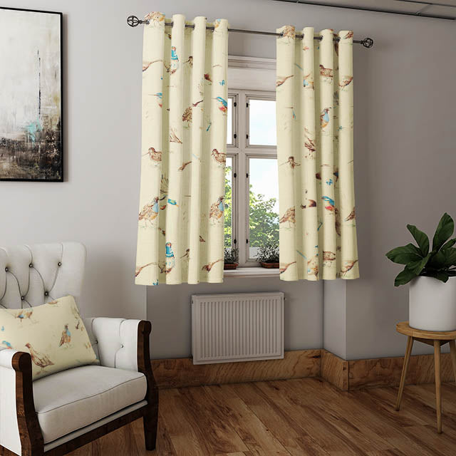 High-quality country-style curtain fabric in natural color with pheasant motif