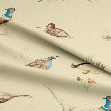Country Pheasant Cotton Curtain Fabric - Natural