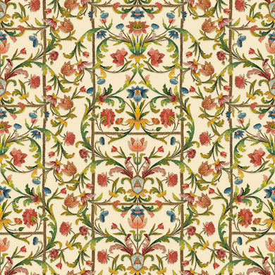 Crewel Linen Curtain Fabric in Multi-Color Floral Pattern for Home Decor