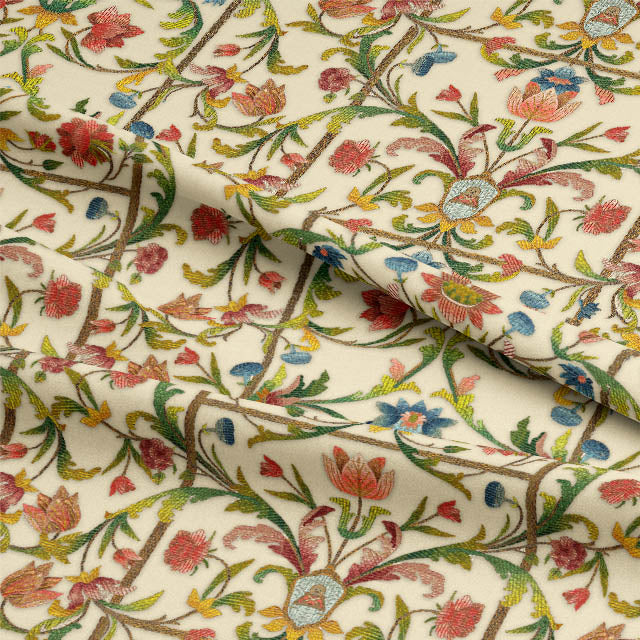 Crewel Linen Curtain Fabric - Multi