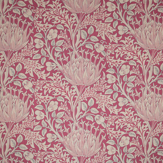 Cynara Flower Linen Curtain Fabric - Cerise
