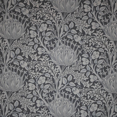 Cynara Flower Linen Curtain Fabric - Charcoal