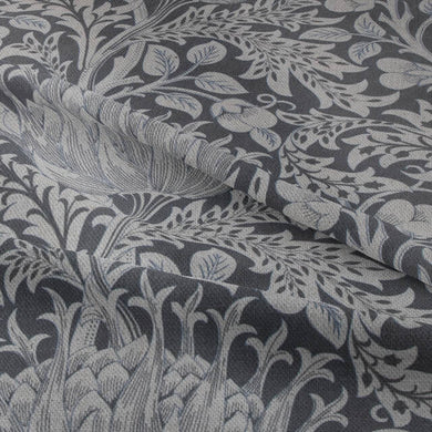 Cynara Flower Linen Curtain Fabric - Charcoal