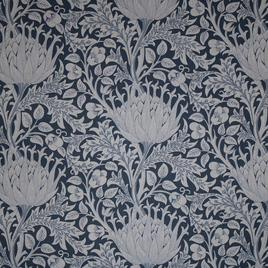 Cynara Flower Linen Curtain Fabric - Navy