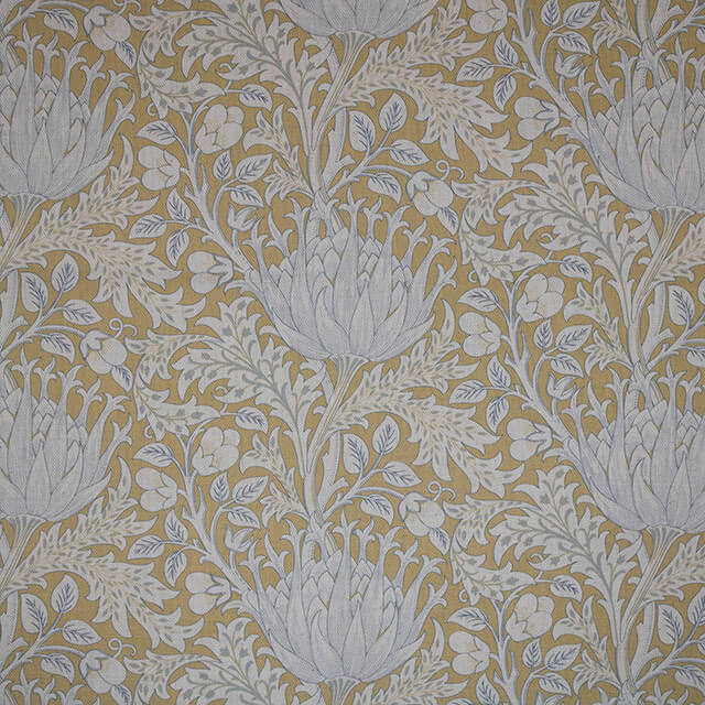 Cynara Flower Linen Curtain Fabric - Ochre