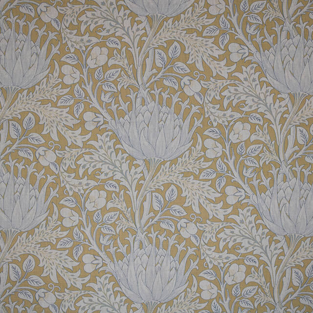 Cynara Flower Linen Curtain Fabric - Ochre