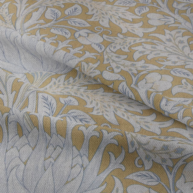 Cynara Flower Linen Curtain Fabric - Ochre