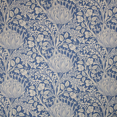 Cynara Flower Linen Curtain Fabric - Royal Blue