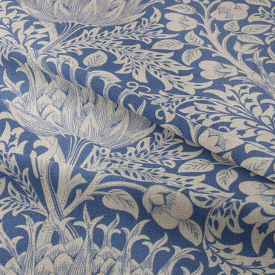 Cynara Flower Linen Curtain Fabric - Royal Blue