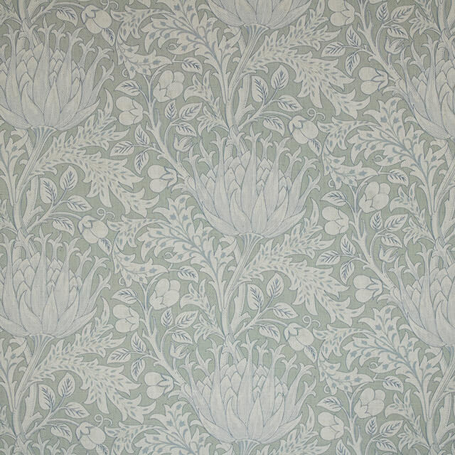 Cynara Flower Linen Curtain Fabric - Sage