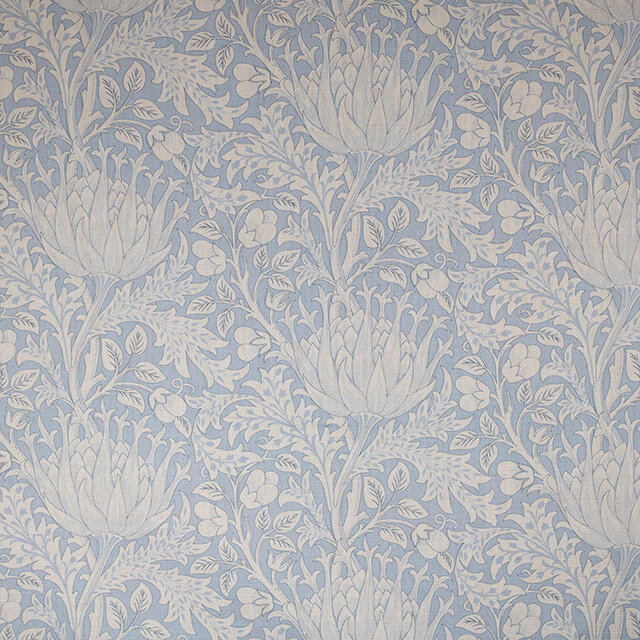 Cynara Flower Linen Curtain Fabric - Sky Blue