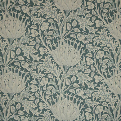 Cynara Flower Linen Curtain Fabric - Teal