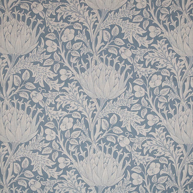 Cynara Flower Linen Curtain Fabric - Wedgewood