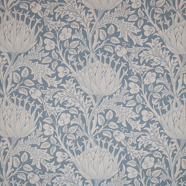 Cynara Flower Linen Curtain Fabric - Wedgewood