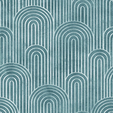 Deco Arches Linen Curtain Fabric - Azure