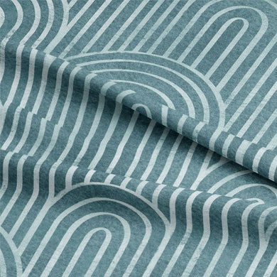 Deco Arches Linen Curtain Fabric - Azure
