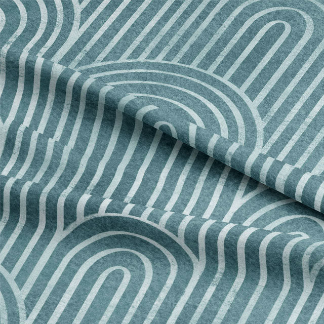 Deco Arches Linen Curtain Fabric - Azure