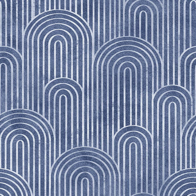 Deco Arches Linen Curtain Fabric - Blue