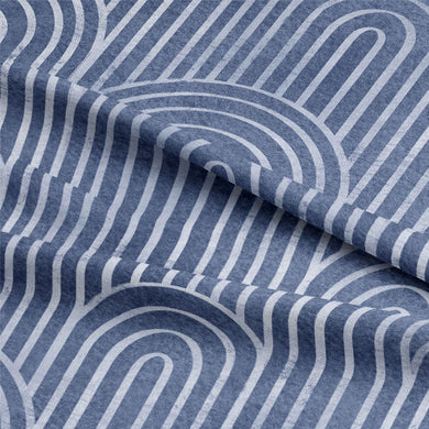 Deco Arches Linen Curtain Fabric - Blue