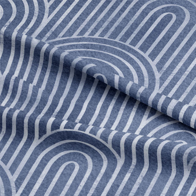 Deco Arches Linen Curtain Fabric - Blue
