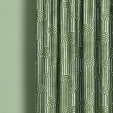Deco Arches Linen Curtain Fabric - Bottle Green
