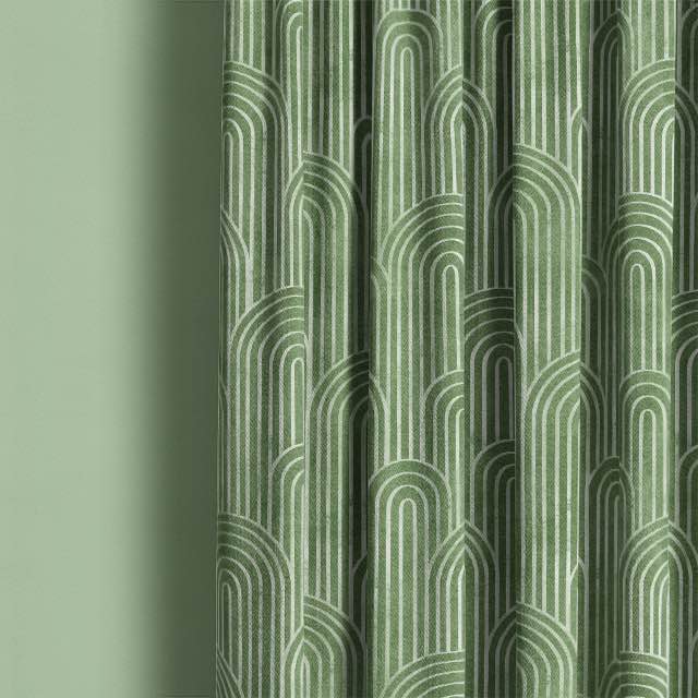Deco Arches Linen Curtain Fabric - Bottle Green