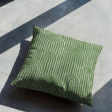 Deco Arches Linen Curtain Fabric - Bottle Green