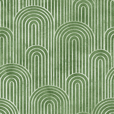 Deco Arches Linen Curtain Fabric - Bottle Green