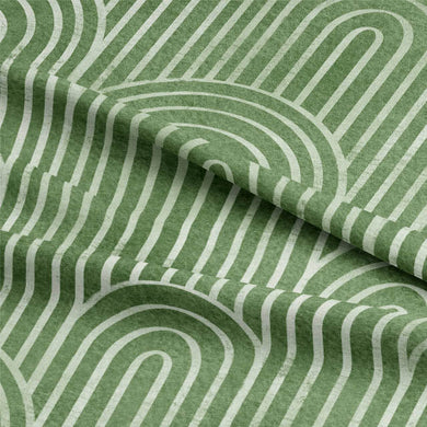 Deco Arches Linen Curtain Fabric - Bottle Green