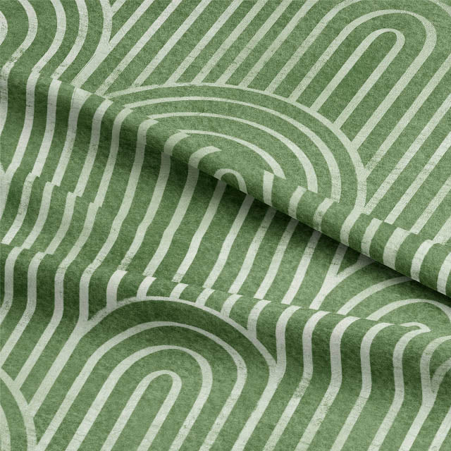 Deco Arches Linen Curtain Fabric - Bottle Green