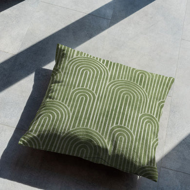 Deco Arches Linen Curtain Fabric - Forest Green