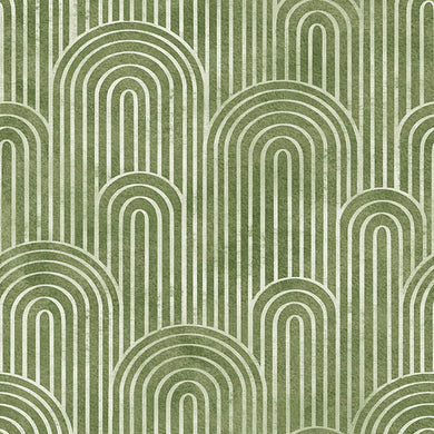 Deco Arches Linen Curtain Fabric - Forest Green