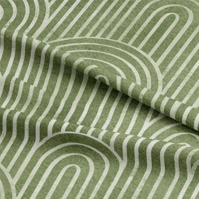 Deco Arches Linen Curtain Fabric - Forest Green