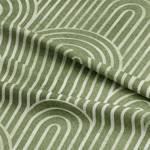 Deco Arches Linen Curtain Fabric - Forest Green