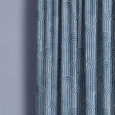 Deco Arches Linen Curtain Fabric - Ink
